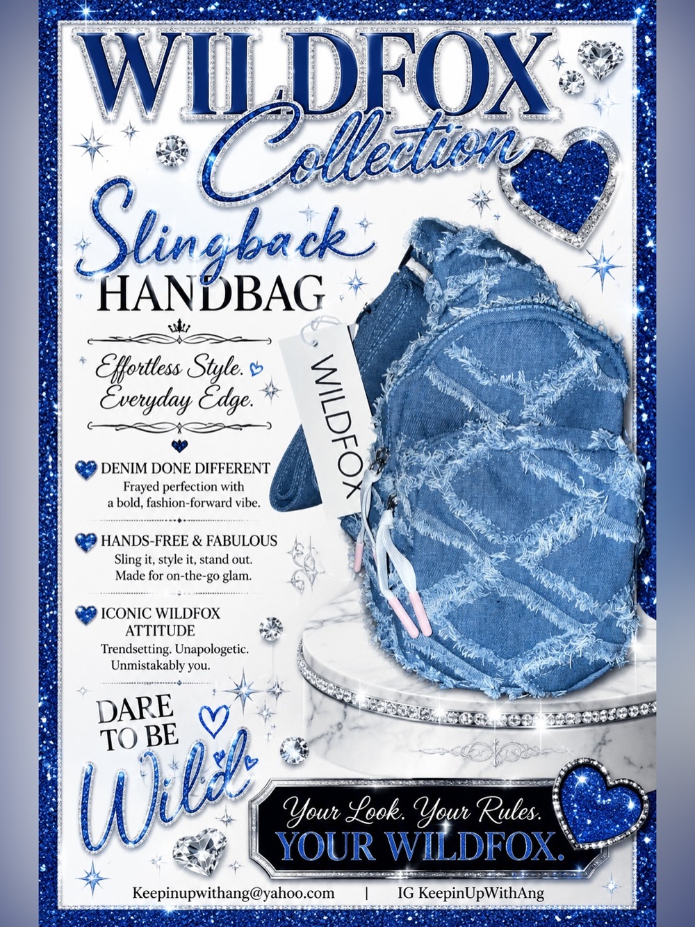 Wildfox Blue Distressed Denim Slingback Handbag Limited Edition